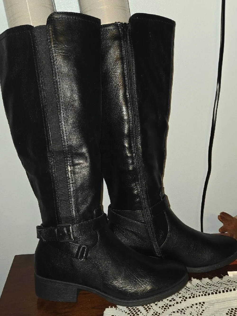 Kohl's Black Tall Riding Boots with Buckle Strap